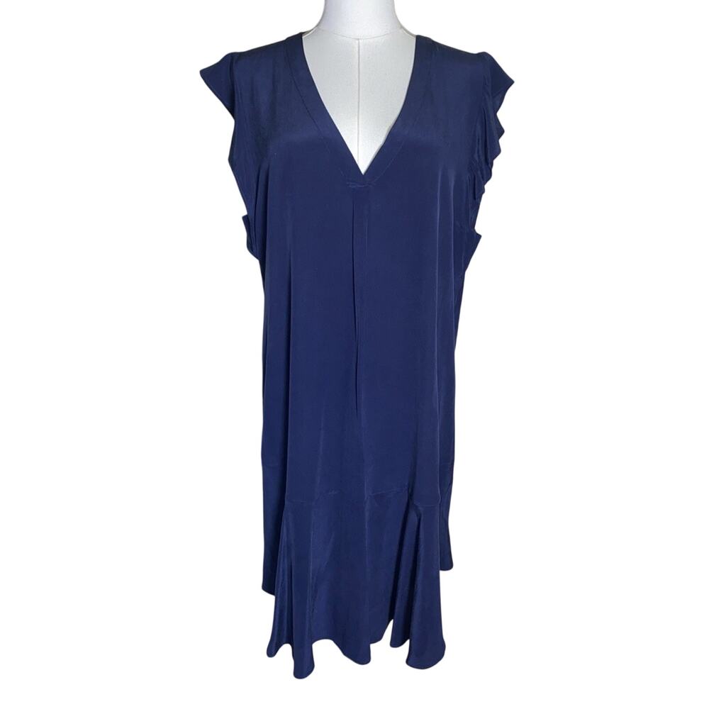 Joie Almarie Flutter Sleeve Silk Navy V-Neck Dress Large
